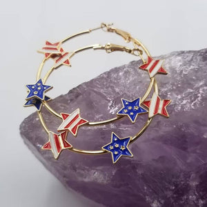 July 4th Patriotic Star Hoop Earrings