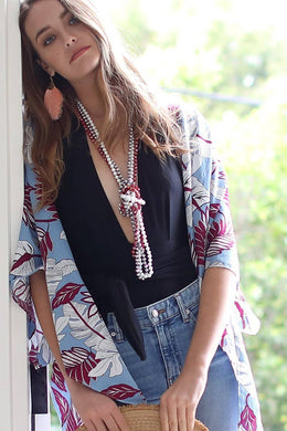Glass Bead and Knotted Thread Long Necklace