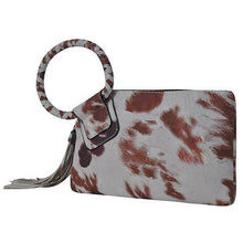 Load image into Gallery viewer, Cow Print Fashion Faux Leather Mini Purse With Fringe Tassel SHIPS 7-22