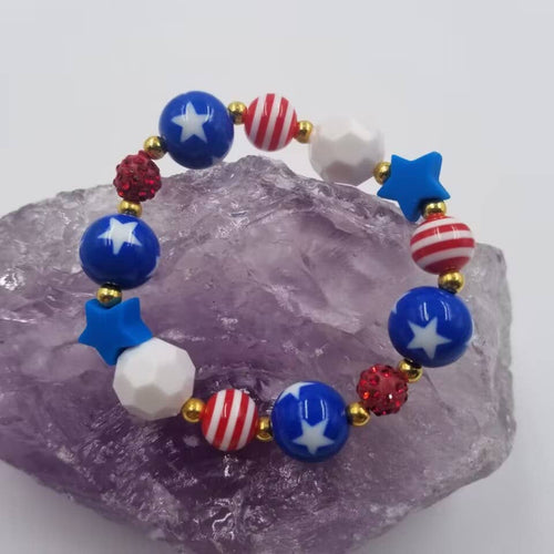 Patriotic Chunky Bead Stretch Bracelet NEW