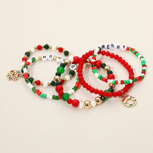 Load image into Gallery viewer, Snowflake Holiday Wreath Charm MERRY HO HO HO Stretch-  Multi Layered Bracelets