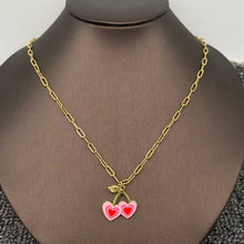 Load image into Gallery viewer, Pink Heart Cherry Charm 18K Gold Plated  - Necklace