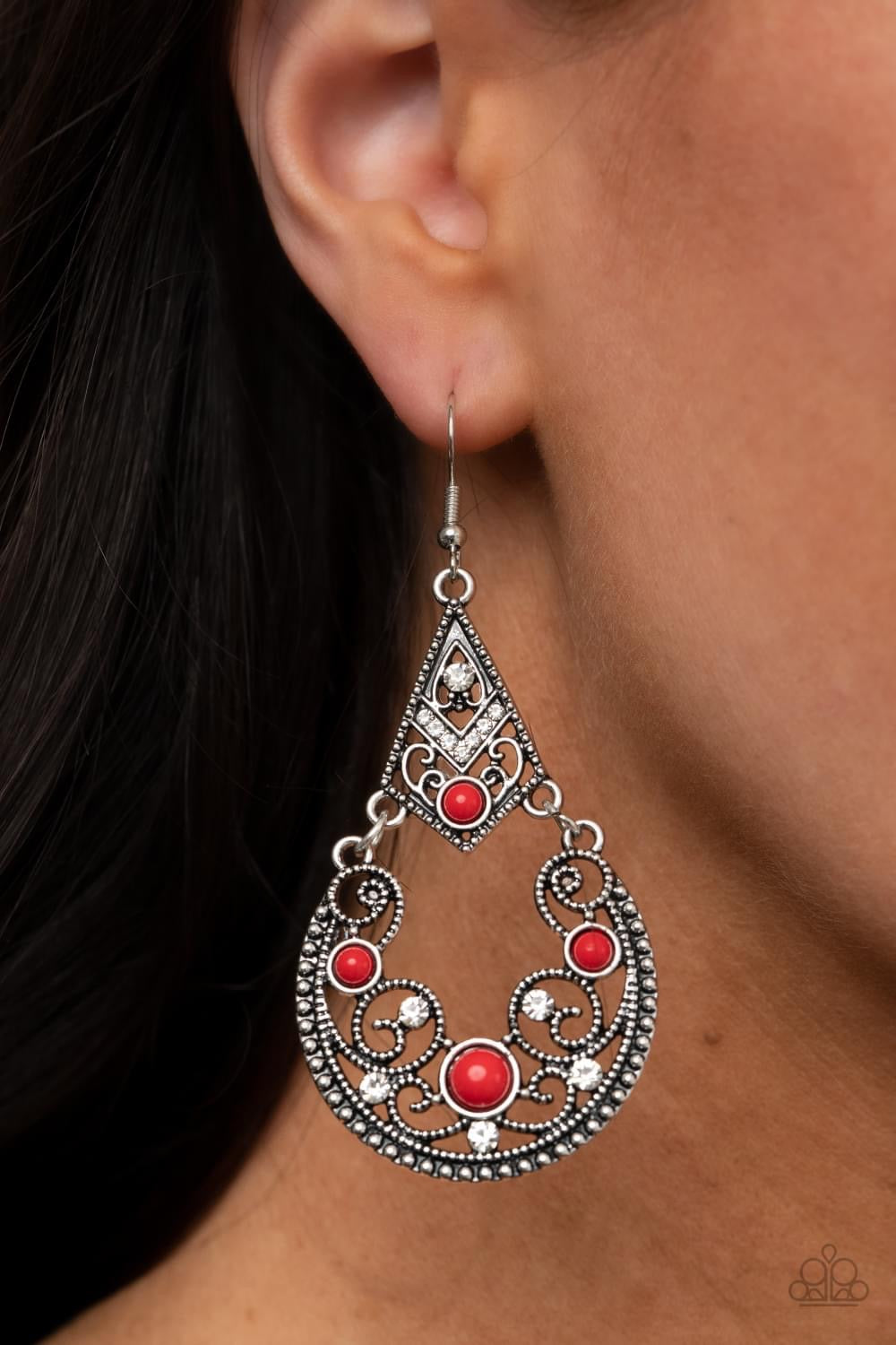 Bohemian Ball - Red Earring-Paparazzi