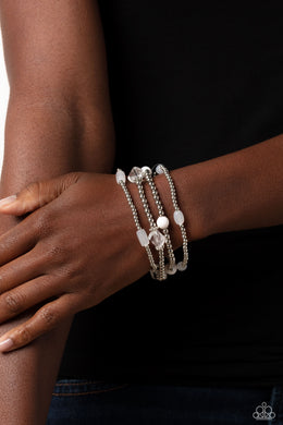Paparazzi Geometric Guru - White - Set of Stretch Bracelets NEW