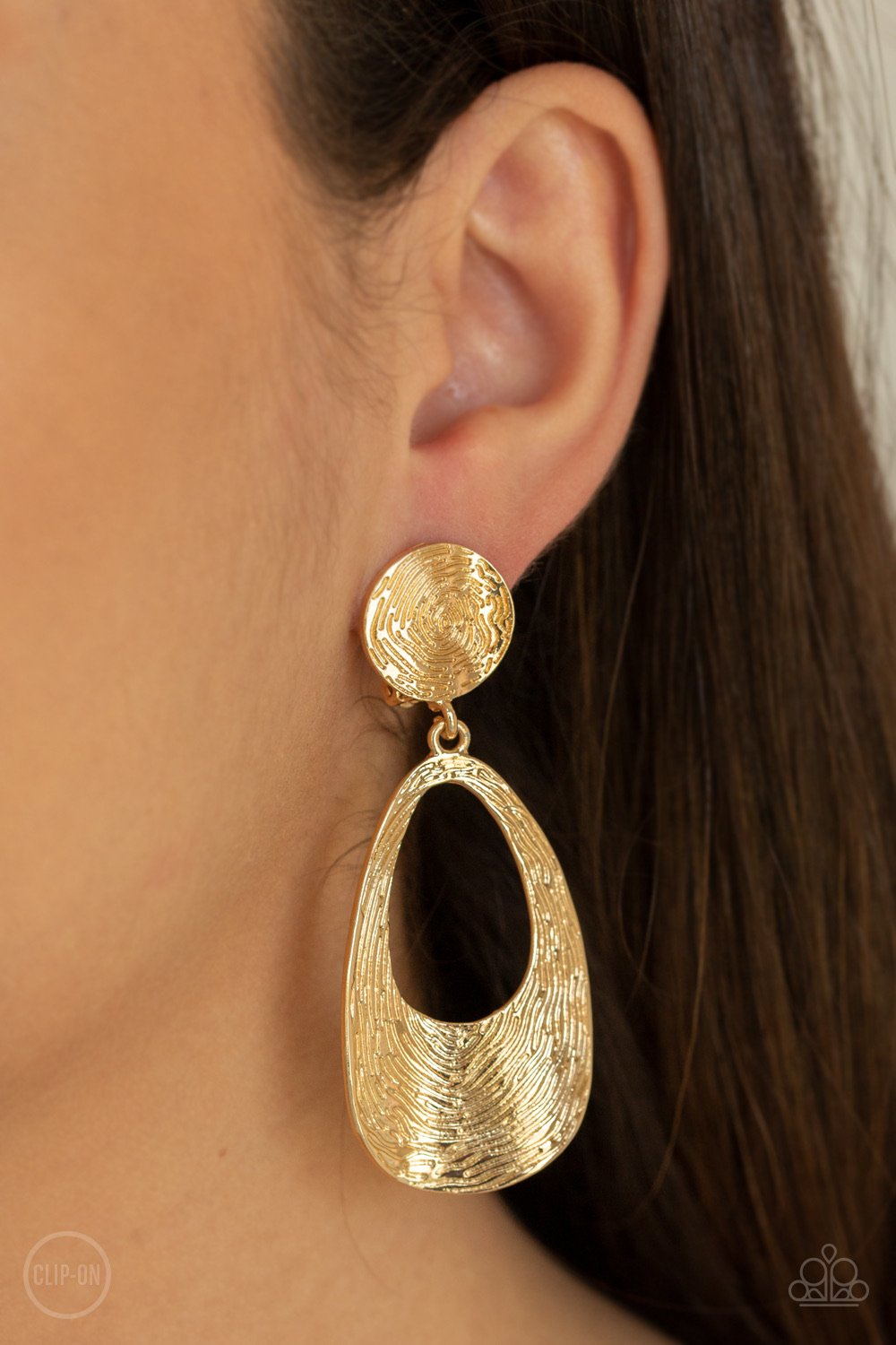 Paparazzi Printed Perfection - Gold - Clip On Earrings