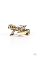 Load image into Gallery viewer, Paparazzi 5th Avenue Flash - Brass - Aurum Rhinestones - Zigzag - Ring - $5 Jewelry with Ashley Swint