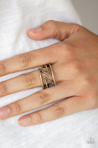 Paparazzi 5th Avenue Flash - Brass - Aurum Rhinestones - Zigzag - Ring - $5 Jewelry with Ashley Swint
