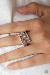 Paparazzi 5th Avenue Flash - Silver - Hematite Rhinestones - Silver Zigzag - Ring - $5 Jewelry With Ashley Swint
