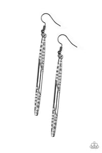 Paparazzi Award Show Attitude - Black Gunmetal - White Rhinestones Earrings - $5 Jewelry With Ashley Swint