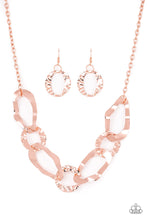 Load image into Gallery viewer, Paparazzi Capital Contour - Copper - Shiny Hoops Necklace and matching Earrings - $5 Jewelry With Ashley Swint