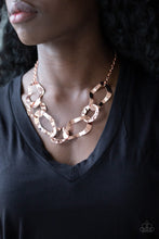 Load image into Gallery viewer, Paparazzi Capital Contour - Copper - Shiny Hoops Necklace and matching Earrings - $5 Jewelry With Ashley Swint