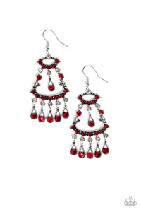 Paparazzi Chandelier Shimmer - Red - White Rhinestones - Teardrop Fringe - Earrings - $5 Jewelry with Ashley Swint