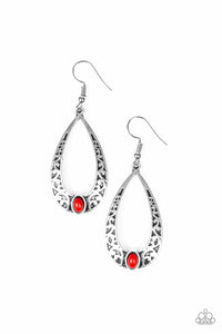 Paparazzi Colorfully Charismatic - Red Bead - Teardrop Silver Vine Filigree Earrings - $5 Jewelry With Ashley Swint