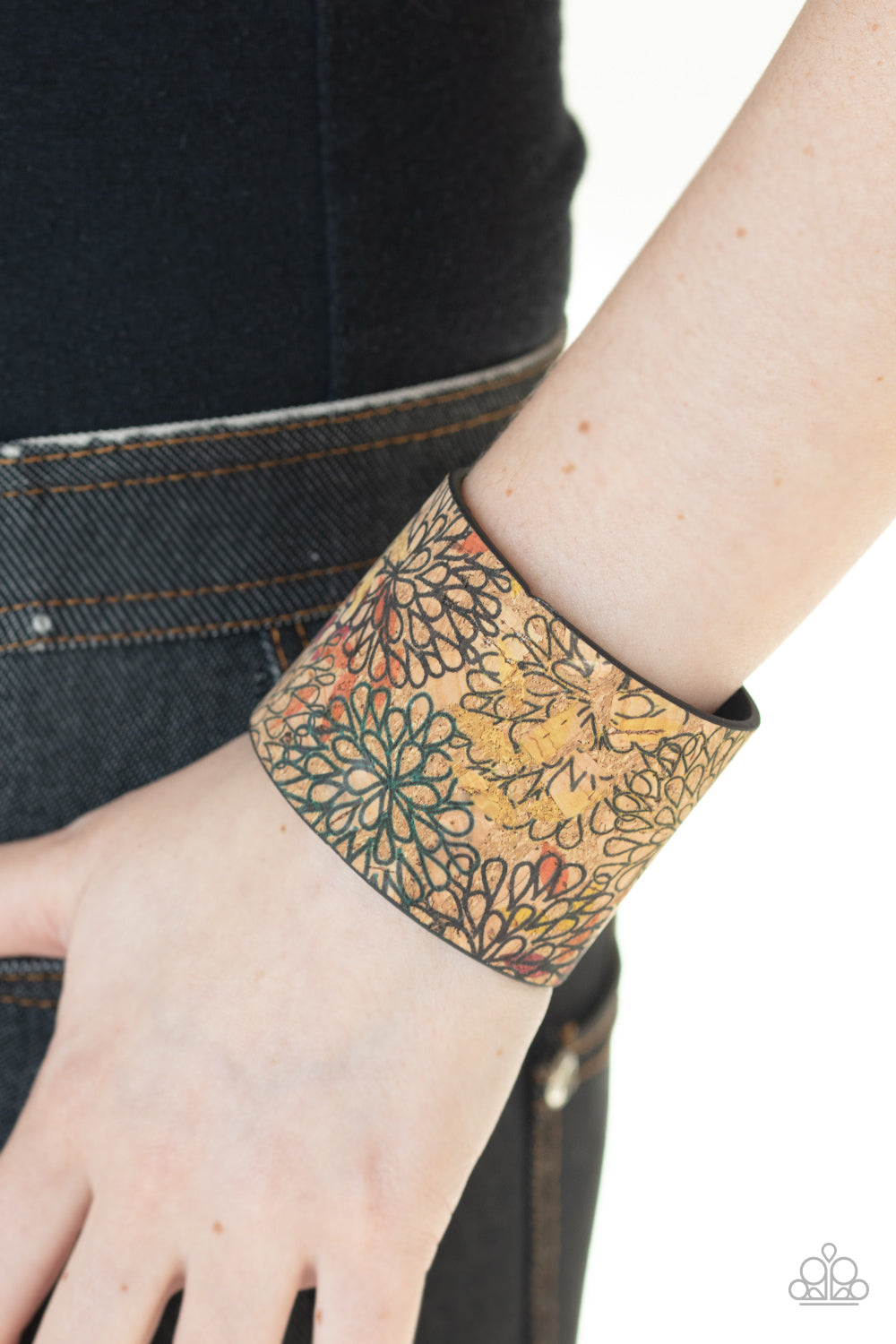 Paparazzi Cork Culture - Multi - Floral Pattern - Leather Wrap / Snap Bracelet - $5 Jewelry with Ashley Swint