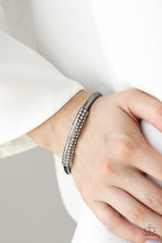 Load image into Gallery viewer, Paparazzi Day to Day Dazzle - Black Gunmetal - White Rhinestones - Cuff Bracelet - $5 Jewelry With Ashley Swint