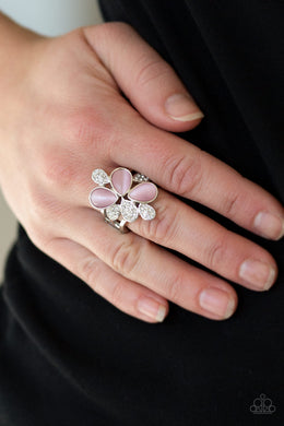 Paparazzi Diamond Daises - Pink Teardrop Moonstones - White Rhinestone Ring - $5 Jewelry With Ashley Swint