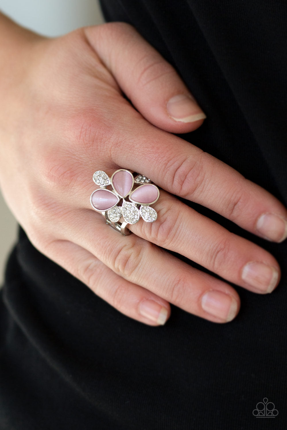 Paparazzi Diamond Daises - Pink Teardrop Moonstones - White Rhinestone Ring - $5 Jewelry With Ashley Swint