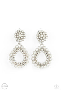 PRE-ORDER - Paparazzi Discerning Droplets - White - Clip On Earrings - $5 Jewelry with Ashley Swint
