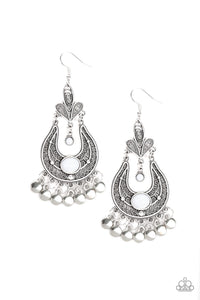 Paparazzi Fiesta Flair - White - Beads - Ornate Silver Fringe - Earrings - $5 Jewelry with Ashley Swint