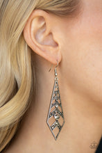 Load image into Gallery viewer, Paparazzi Flared Flair - Silver - Hematite Rhinestones - Studded Texture - Earrings - $5 Jewelry With Ashley Swint