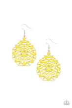 Load image into Gallery viewer, Paparazzi Garden Party Princess - Yellow - Flowery Filigree - Silver Teardrop Earrings - $5 Jewelry With Ashley Swint