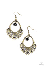 Load image into Gallery viewer, Paparazzi Garden Society - Brass - Filigree Swirls - Black Crystal Bead - Earrings - $5 Jewelry with Ashley Swint