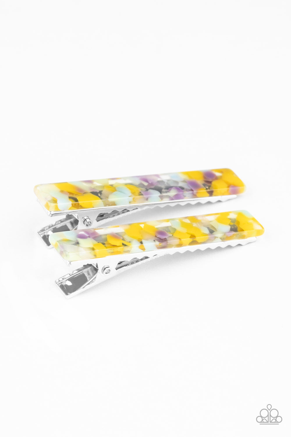 Paparazzi Get Outta HAIR! - Multi - Yellow, Green, Blue & Purple Dots - Pair of Acrylic Hair Clips - $5 Jewelry with Ashley Swint