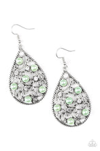 Load image into Gallery viewer, Paparazzi Glowing Vineyards - Green Pearls - Vine Filigree Silver Teardrop Earrings - $5 Jewelry With Ashley Swint