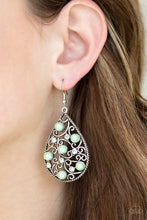 Load image into Gallery viewer, Paparazzi Glowing Vineyards - Green Pearls - Vine Filigree Silver Teardrop Earrings - $5 Jewelry With Ashley Swint