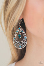 Load image into Gallery viewer, Paparazzi Gotta Get That Glow - Blue Rhinestones - Silver Filigree Earrings - $5 Jewelry With Ashley Swint