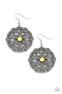 Paparazzi Grove Groove - Yellow Beads - Flowery Silver Frame - Earrings - $5 Jewelry with Ashley Swint