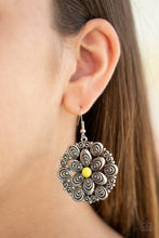 Load image into Gallery viewer, Paparazzi Grove Groove - Yellow Beads - Flowery Silver Frame - Earrings - $5 Jewelry with Ashley Swint