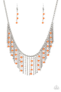 Paparazzi Harlem Hideaway - Orange Beads - Silver Necklace & Earrings - $5 Jewelry with Ashley Swint