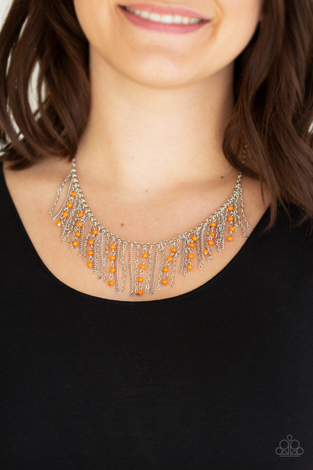 Paparazzi Harlem Hideaway - Orange Beads - Silver Necklace & Earrings - $5 Jewelry with Ashley Swint