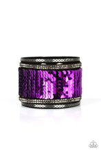 Load image into Gallery viewer, Paparazzi Heads Or MERMAID Tails - Purple - Silver - Rhinestones - Black Suede Wrap / Snap Bracelet - $5 Jewelry with Ashley Swint