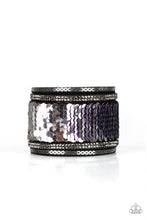 Load image into Gallery viewer, Paparazzi Heads Or MERMAID Tails - Purple - Silver - Rhinestones - Black Suede Wrap / Snap Bracelet - $5 Jewelry with Ashley Swint
