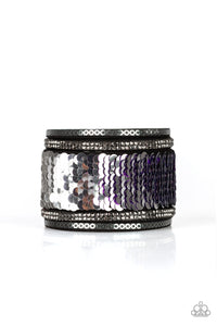 Paparazzi Heads Or MERMAID Tails - Purple - Silver - Rhinestones - Black Suede Wrap / Snap Bracelet - $5 Jewelry with Ashley Swint