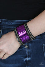Load image into Gallery viewer, Paparazzi Heads Or MERMAID Tails - Purple - Silver - Rhinestones - Black Suede Wrap / Snap Bracelet - $5 Jewelry with Ashley Swint