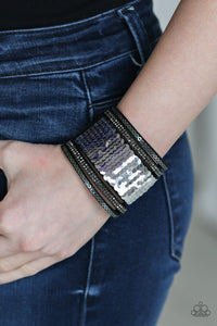 Paparazzi Heads Or MERMAID Tails - Purple - Silver - Rhinestones - Black Suede Wrap / Snap Bracelet - $5 Jewelry with Ashley Swint