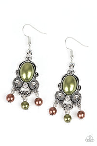 Paparazzi I Better Get GLOWING - Multi - Pearly Green Bead - White Rhinestones - Earrings - $5 Jewelry with Ashley Swint