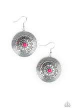 Load image into Gallery viewer, Paparazzi Karma Drama - Pink Beaded Center - Embossed Frilly Vine - Silver Earrings - $5 Jewelry With Ashley Swint