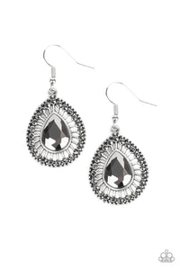 Paparazzi Limo Service - Silver - Teardrop Hematite Rhinestone - Earrings - $5 Jewelry With Ashley Swint