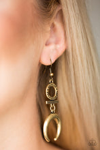 Load image into Gallery viewer, Paparazzi Majestically Moon Child - Brass - Shimmery Crescent - Earrings - $5 Jewelry with Ashley Swint