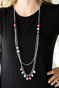 Paparazzi Modern Musical - Multi - Pink, Blue, Silver, White, Brown Pearls - Silver Necklace & Earrings - $5 Jewelry with Ashley Swint