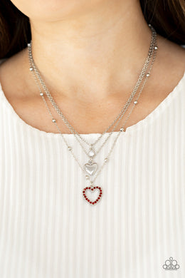 Paparazzi Never Miss a Beat - Red Rhinestones Heart - Necklace & Earrings - $5 Jewelry with Ashley Swint