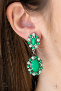 PRE-ORDER - Paparazzi Positively Pampered - Green - Clip On Earrings - $5 Jewelry with Ashley Swint