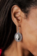 Load image into Gallery viewer, Paparazzi Rebel Highness Silver Hematite Gem - Smoky Rhinestones - Earrings - Fashion Fix Exclusive September 2019 - $5 Jewelry With Ashley Swint