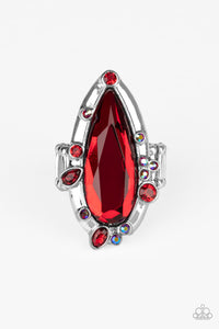 Paparazzi Sparkle Smitten - RED - Iridescent Rhinestones - Teardrop Ring - $5 Jewelry with Ashley Swint
