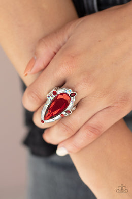 Paparazzi Sparkle Smitten - RED - Iridescent Rhinestones - Teardrop Ring - $5 Jewelry with Ashley Swint