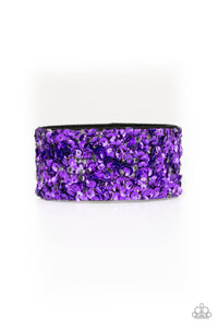 Paparazzi Starry Sequins - Purple Sequins - Black Suede - Wrap / Snap Bracelet - $5 Jewelry With Ashley Swint